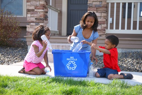 Recycling bins in a modern office environment