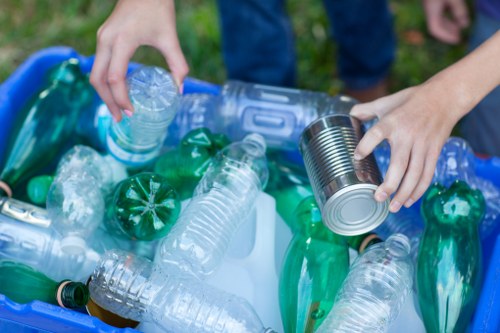 Recycling bins for different types of waste in Central London